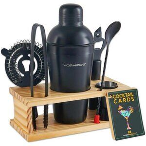 8 Piece Cocktail Shaker Set Bartender Kit Bar Tools with Wood Stand Recipes
